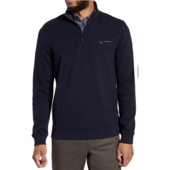 Ted Baker Mens Blue Quarter Zip Sweater Pullover Knit Cotton Size XL 6. X - Picture 1 of 6